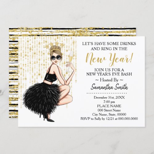 Ring In The New Year and Have a Drink Glitter Invitation
