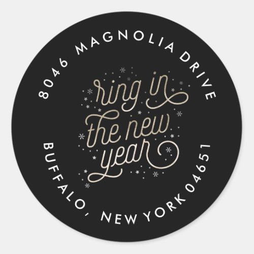 Ring in the New Year Party Faux Gold Foil Address Classic Round Sticker
