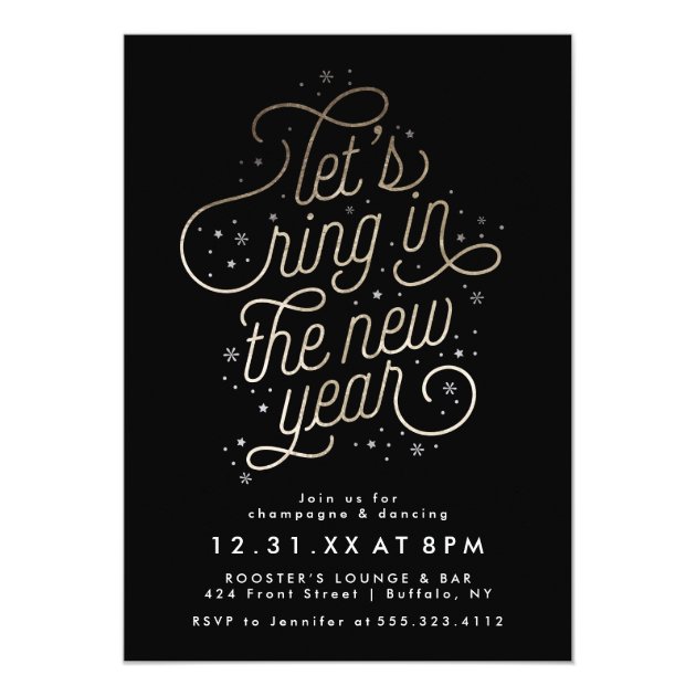 Ring In The New Year Party Invite Faux Gold Foil