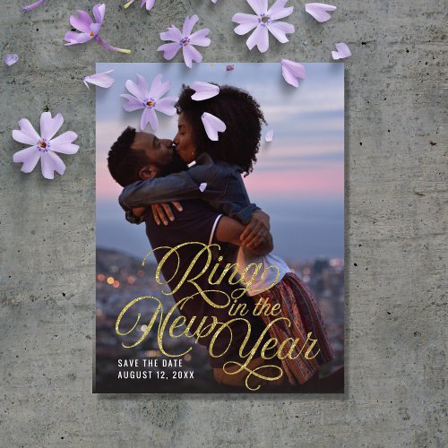 Ring in the New Year Photo Save the Date Announcement Postcard