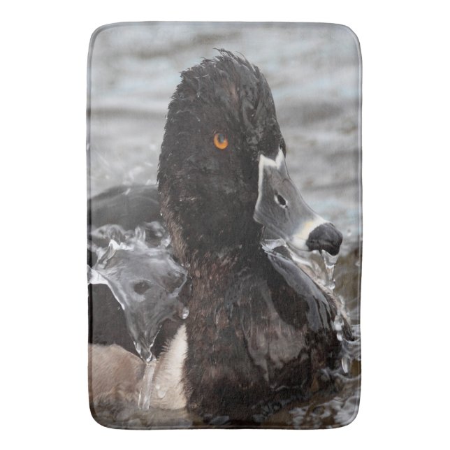 Ring-Neck duck splashing Bathroom Mat (Front Vertical)