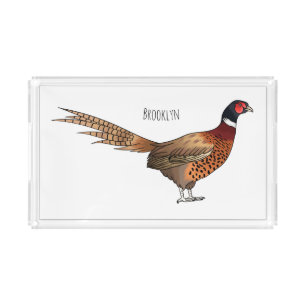 Ring-necked pheasant bird cartoon illustration acrylic tray