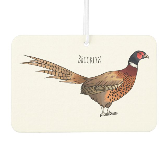 Ring-necked pheasant bird cartoon illustration  air freshener (Front)