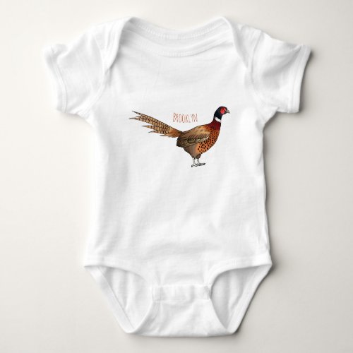 Ring_necked pheasant bird cartoon illustration baby bodysuit