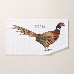 Ring-necked pheasant bird cartoon illustration bath towel set