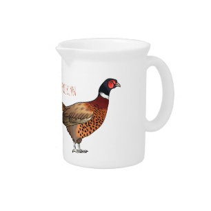 Ring-necked pheasant bird cartoon illustration beverage pitcher
