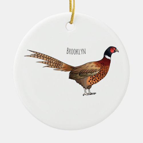 Ring_necked pheasant bird cartoon illustration  ceramic ornament