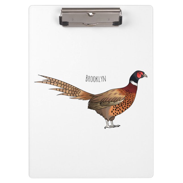 Ring-necked pheasant bird cartoon illustration clipboard (Front)