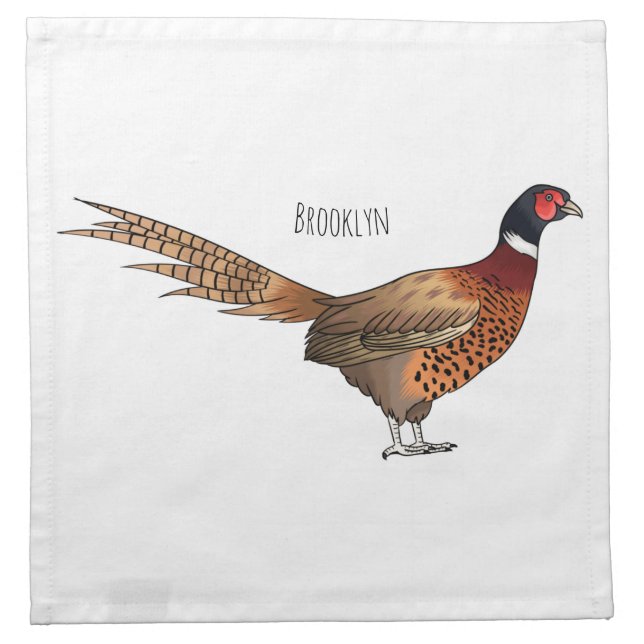 Ring-necked pheasant bird cartoon illustration   cloth napkin (Front)