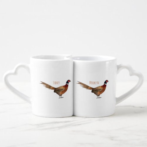 Ring_necked pheasant bird cartoon illustration  coffee mug set