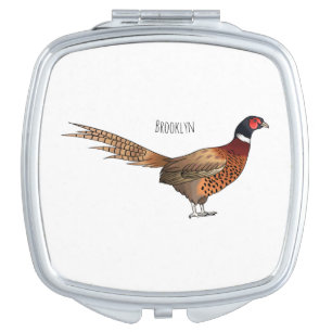 Ring-necked pheasant bird cartoon illustration  compact mirror