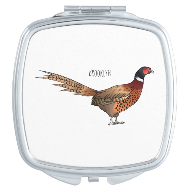 Ring-necked pheasant bird cartoon illustration  compact mirror (Front)