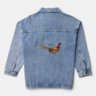 Ring-necked pheasant bird cartoon illustration denim jacket
