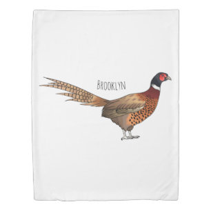 Ring-necked pheasant bird cartoon illustration duvet cover