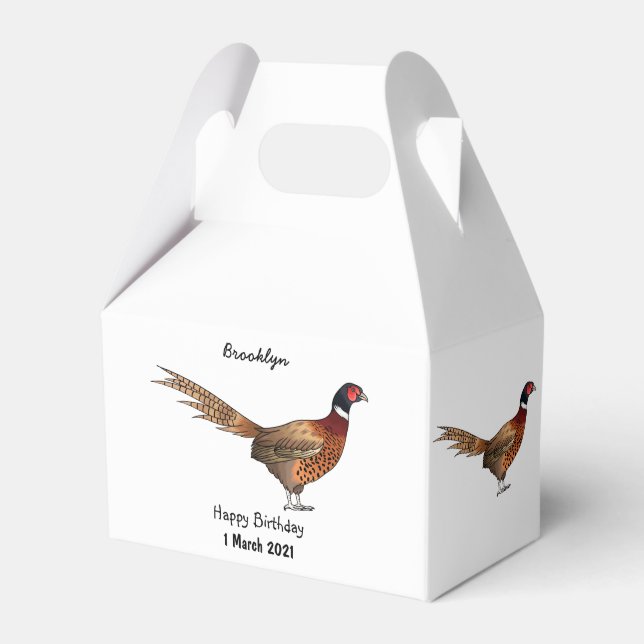 Ring-necked pheasant bird cartoon illustration  favor boxes (Front Side)