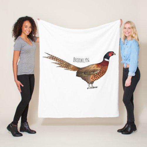 Ring_necked pheasant bird cartoon illustration fleece blanket