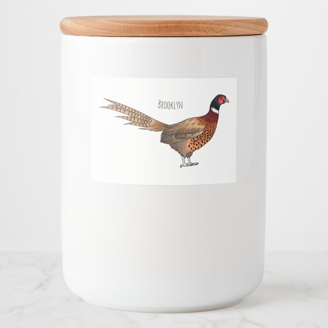 Ring-necked pheasant bird cartoon illustration  food label (Front)