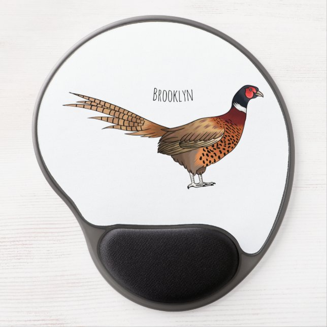Ring-necked pheasant bird cartoon illustration  gel mouse pad (Front)