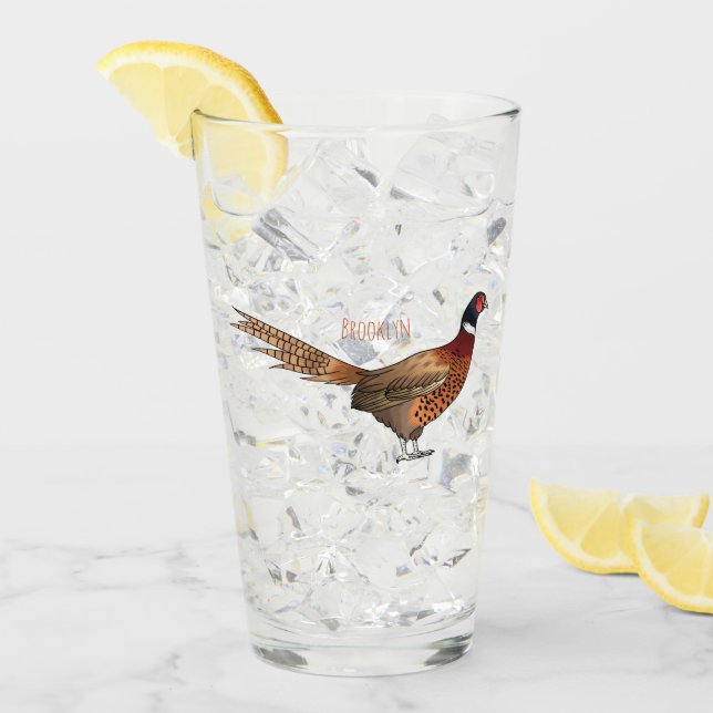 Ring-necked pheasant bird cartoon illustration  glass (Front Ice)