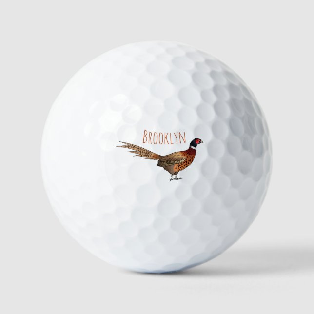 Ring-necked pheasant bird cartoon illustration golf balls (Front)