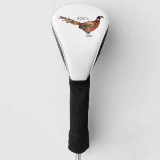 Ring-necked pheasant bird cartoon illustration  golf head cover