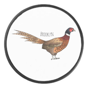 Ring-necked pheasant bird cartoon illustration hockey puck