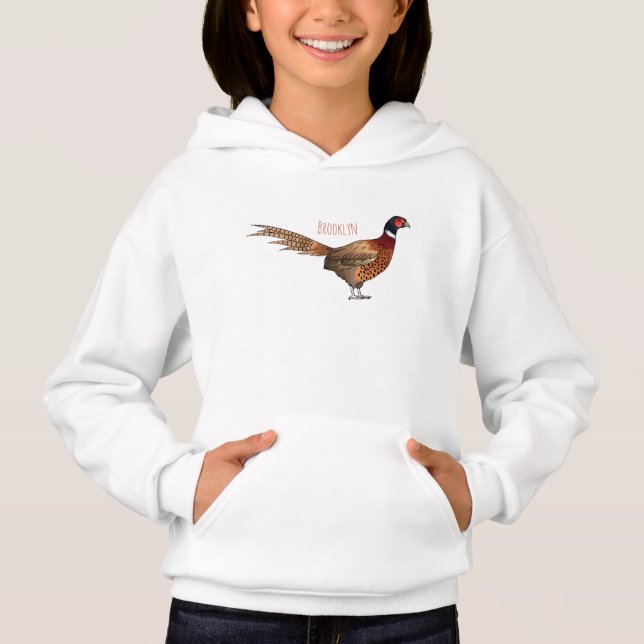 Ring-necked pheasant bird cartoon illustration hoodie (Front)
