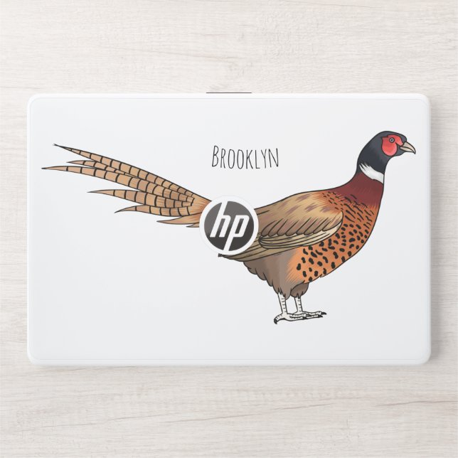 Ring-necked pheasant bird cartoon illustration  HP laptop skin (Front)
