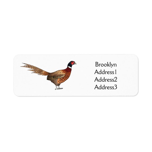 Ring-necked pheasant bird cartoon illustration  label (Front)
