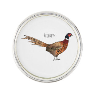 Ring-necked pheasant bird cartoon illustration lapel pin
