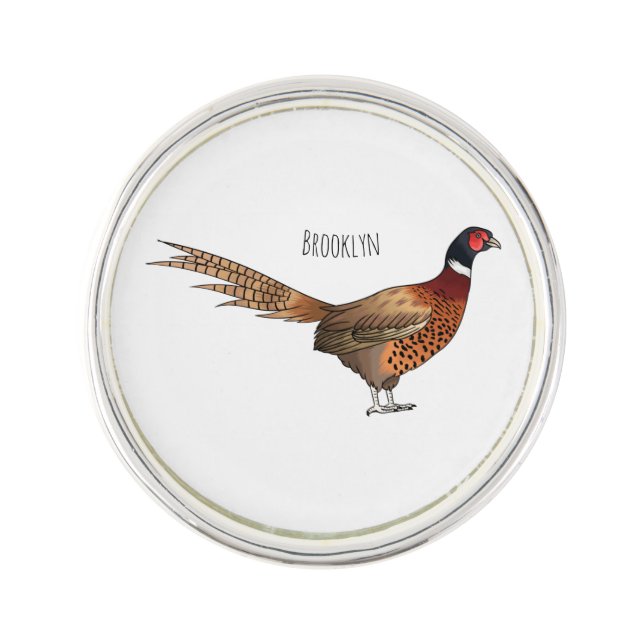 Ring-necked pheasant bird cartoon illustration lapel pin (Front)