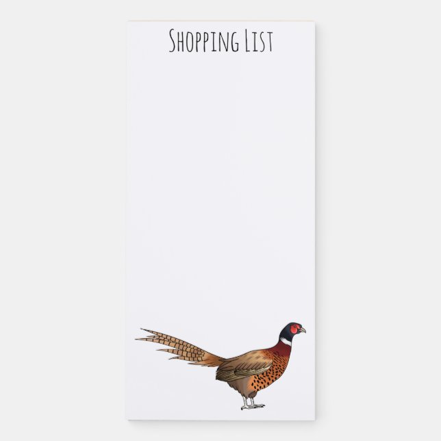 Ring-necked pheasant bird cartoon illustration   magnetic notepad (Front)
