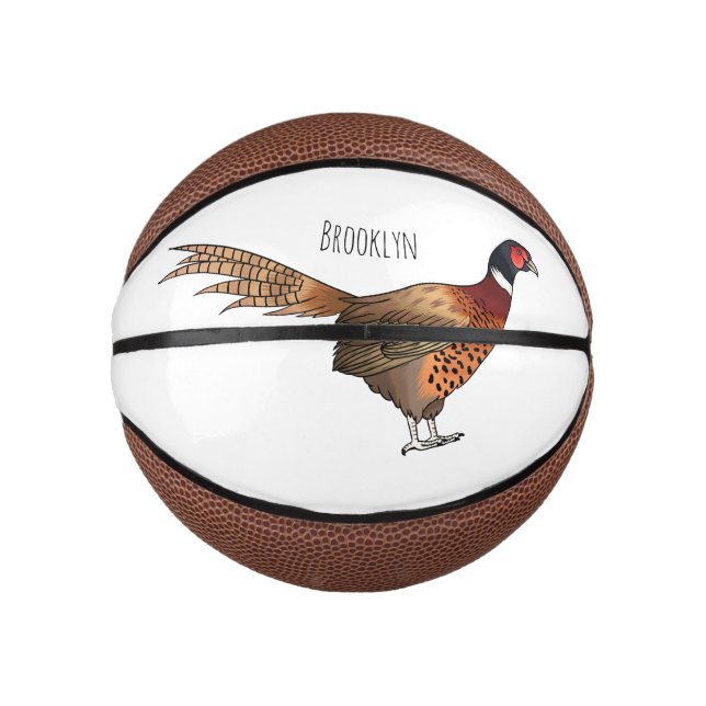 Ring-necked pheasant bird cartoon illustration  mini basketball (Front)