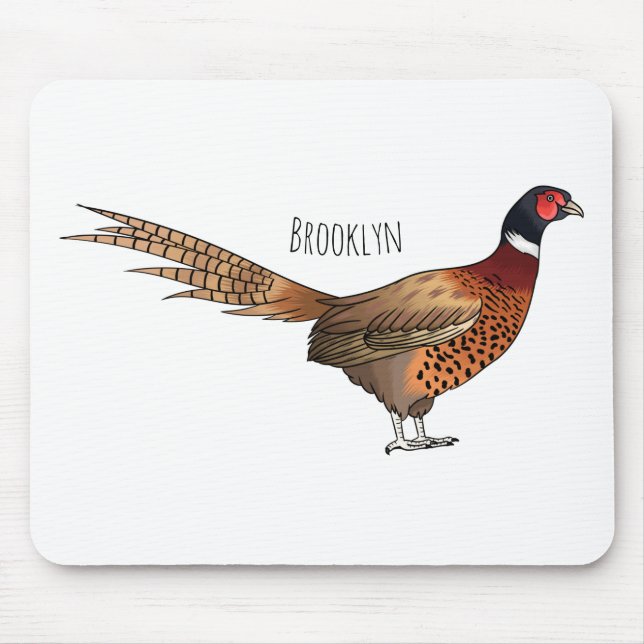 Ring-necked pheasant bird cartoon illustration mouse pad (Front)