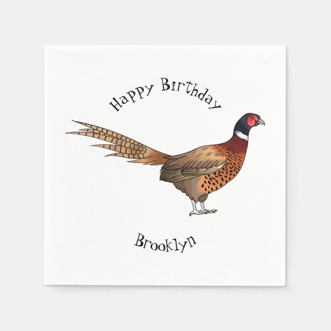 Ring-necked pheasant bird cartoon illustration  napkins (Front)