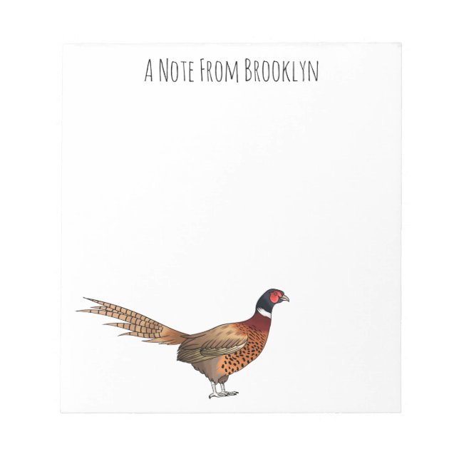 Ring-necked pheasant bird cartoon illustration  notepad (Front)