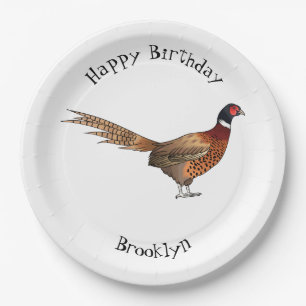 Ring-necked pheasant bird cartoon illustration  paper plates