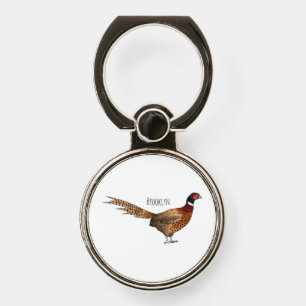 Ring-necked pheasant bird cartoon illustration phone ring stand