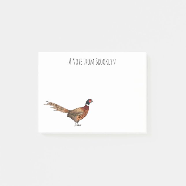 Ring-necked pheasant bird cartoon illustration  post-it notes (Front)