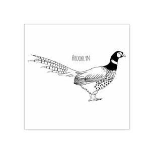 Ring-necked pheasant bird cartoon illustration rubber stamp