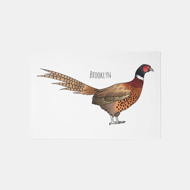 Ring-necked pheasant bird cartoon illustration  rug (Front)
