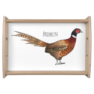 Ring-necked pheasant bird cartoon illustration  serving tray