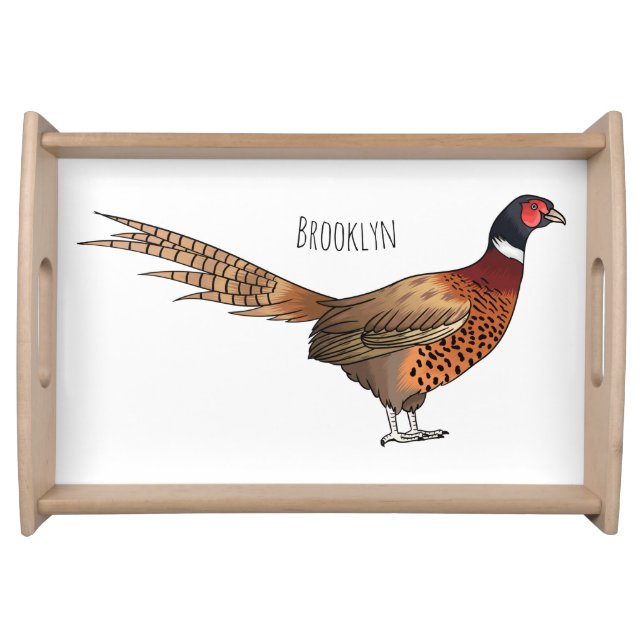 Ring-necked pheasant bird cartoon illustration  serving tray (Front)