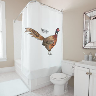 Ring-necked pheasant bird cartoon illustration shower curtain