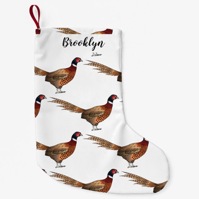 Ring-necked pheasant bird cartoon illustration  small christmas stocking (Front)