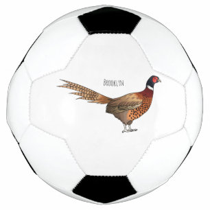 Ring-necked pheasant bird cartoon illustration  soccer ball