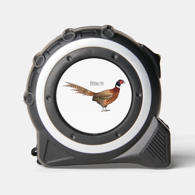 Ring-necked pheasant bird cartoon illustration  tape measure (Front)