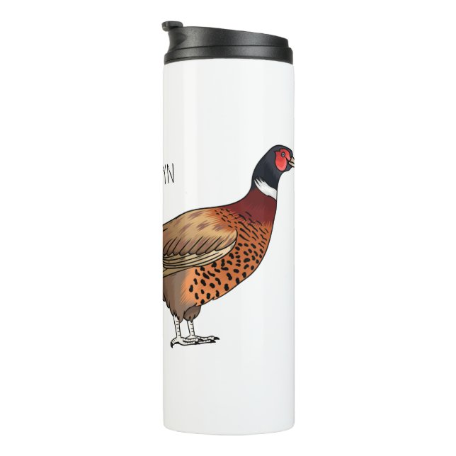 Ring-necked pheasant bird cartoon illustration  thermal tumbler (Rotated Right)