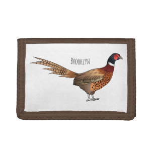 Ring-necked pheasant bird cartoon illustration  tri-fold wallet