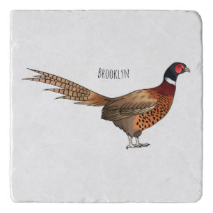 Ring-necked pheasant bird cartoon illustration trivet
